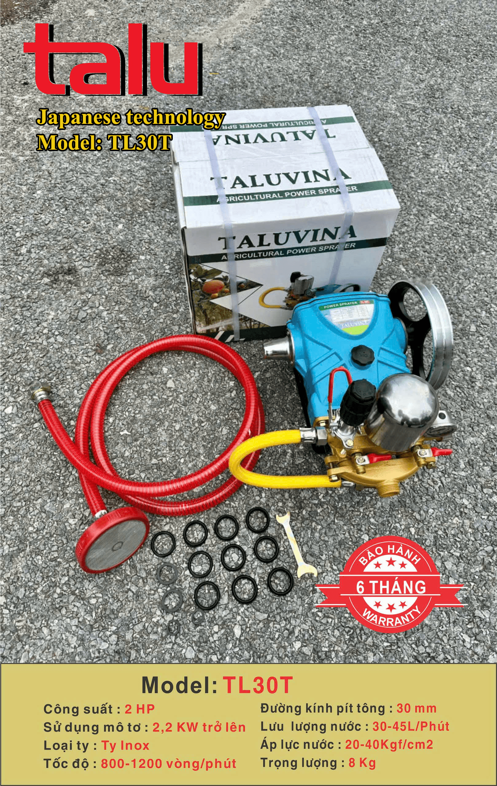 Đầu xịt cao áp TALUVINA TL30T 2HP xilanh 30mm ty inox - Góc nhìn 2