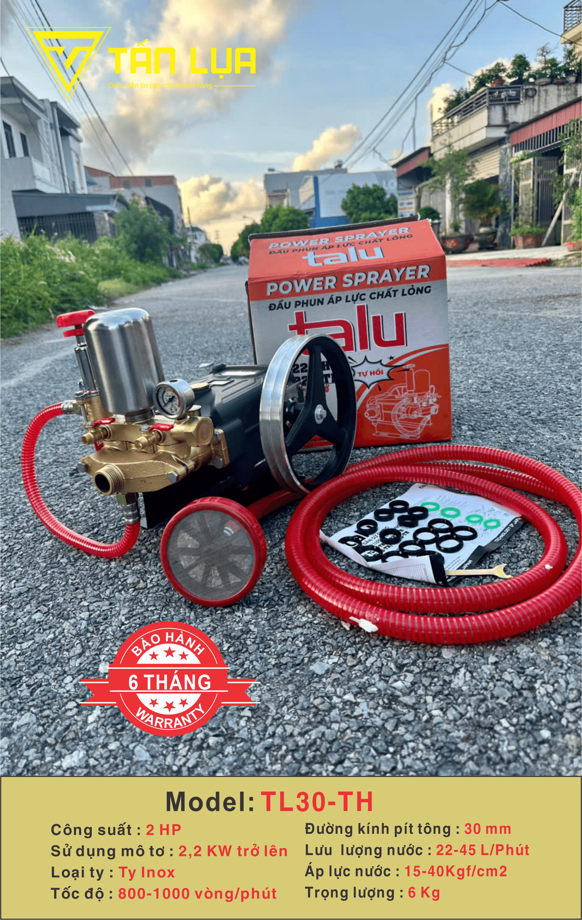 Đầu xịt cao áp TALU TL30-TH 2HP xilanh 30mm ty inox - Góc nhìn 1