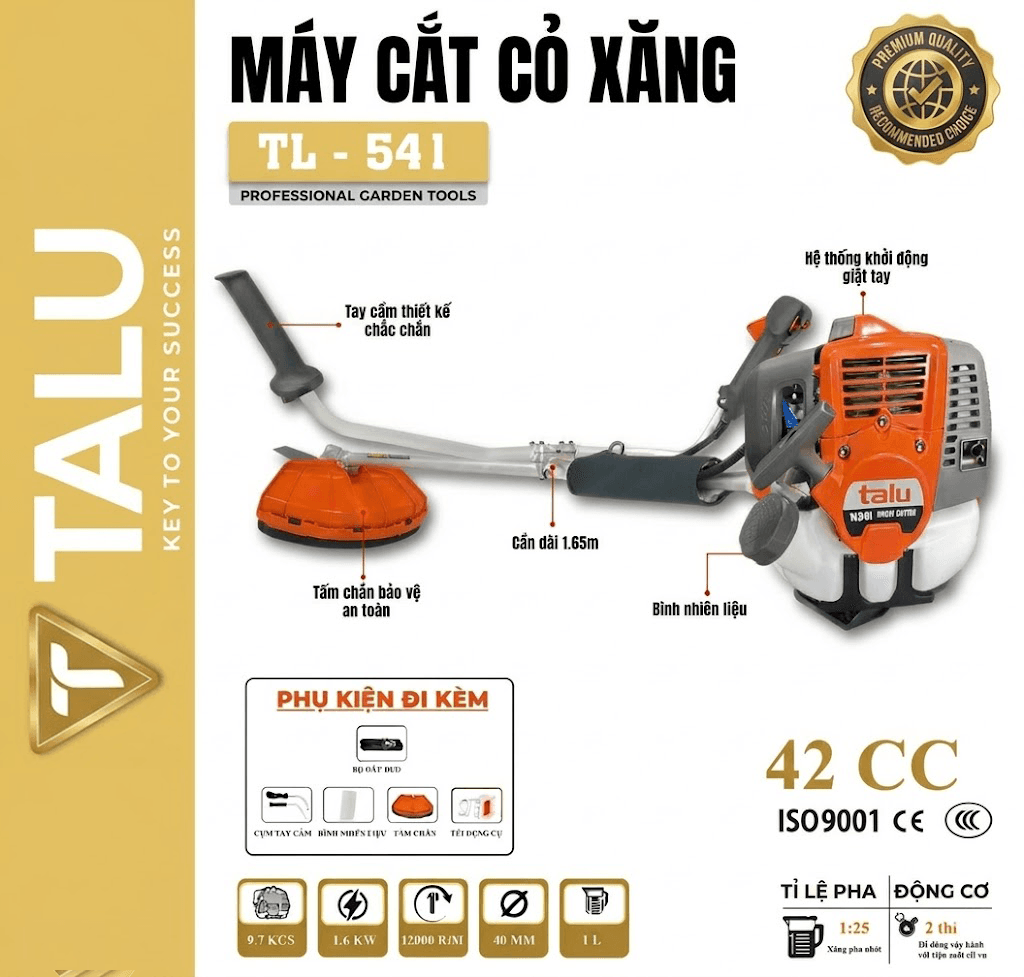 Máy cắt cỏ 2 thì Talu TL541 xăng pha nhớt 1:25 - Góc nhìn 1