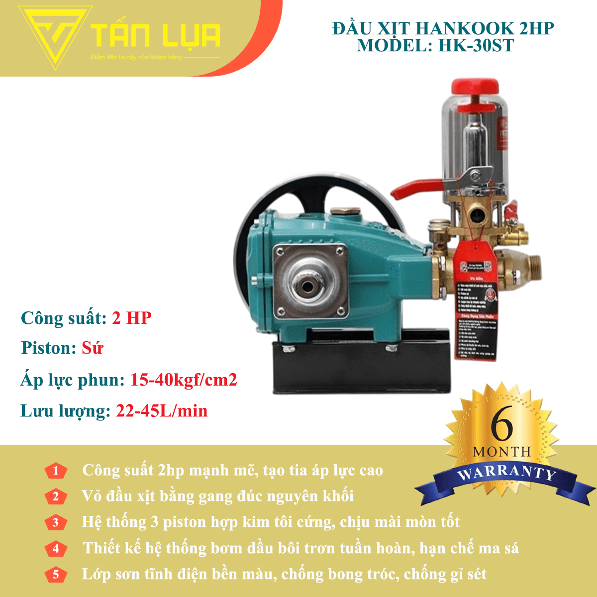 Đầu xịt cao áp Hankook 2HP xilanh 30mm ty sứ - Góc nhìn 4