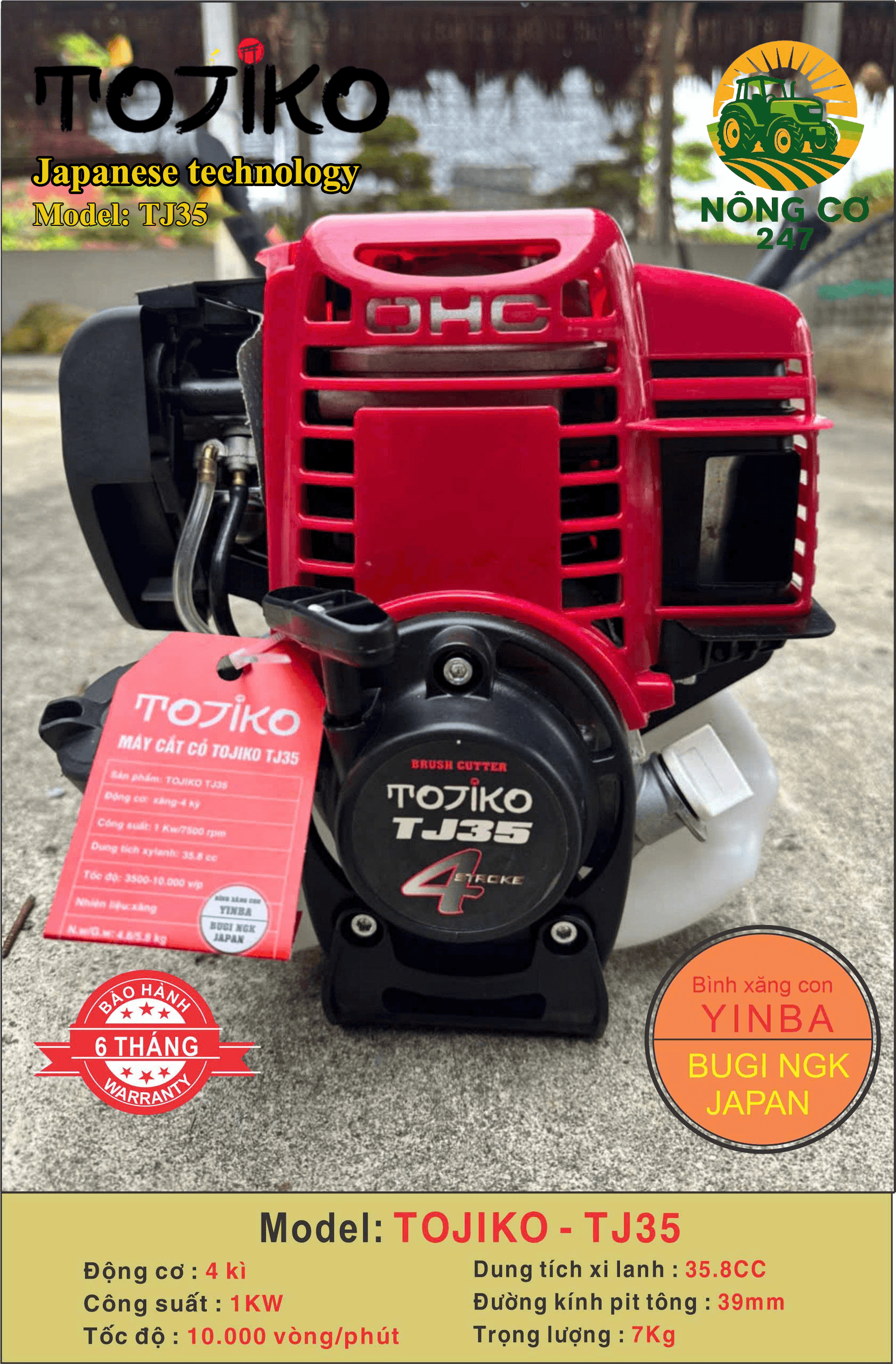 Máy cắt cỏ TOJIKO TJ35 4 thì xăng riêng nhớt riêng - Góc nhìn 3