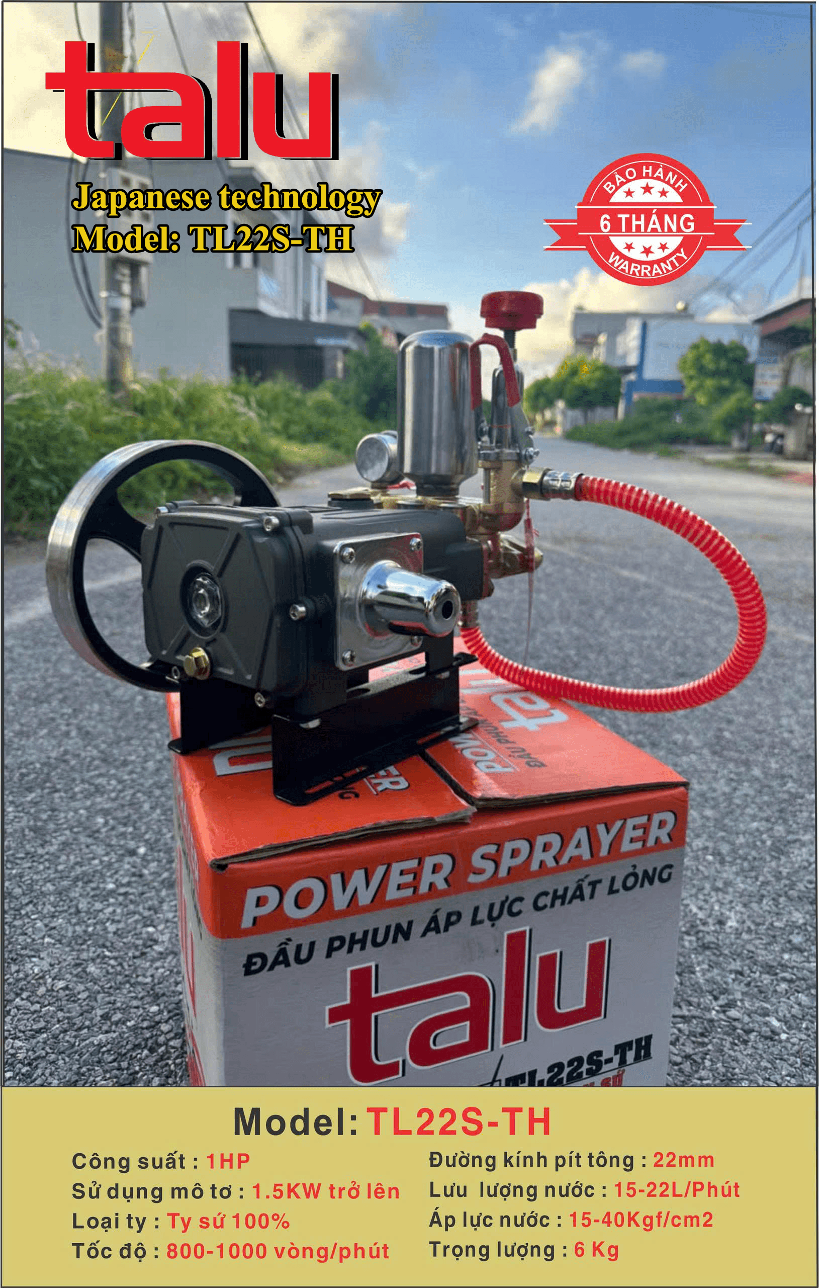 Đầu xịt cao áp TL22S-TH 1HP xilanh 22mm ty sứ - Góc nhìn 6