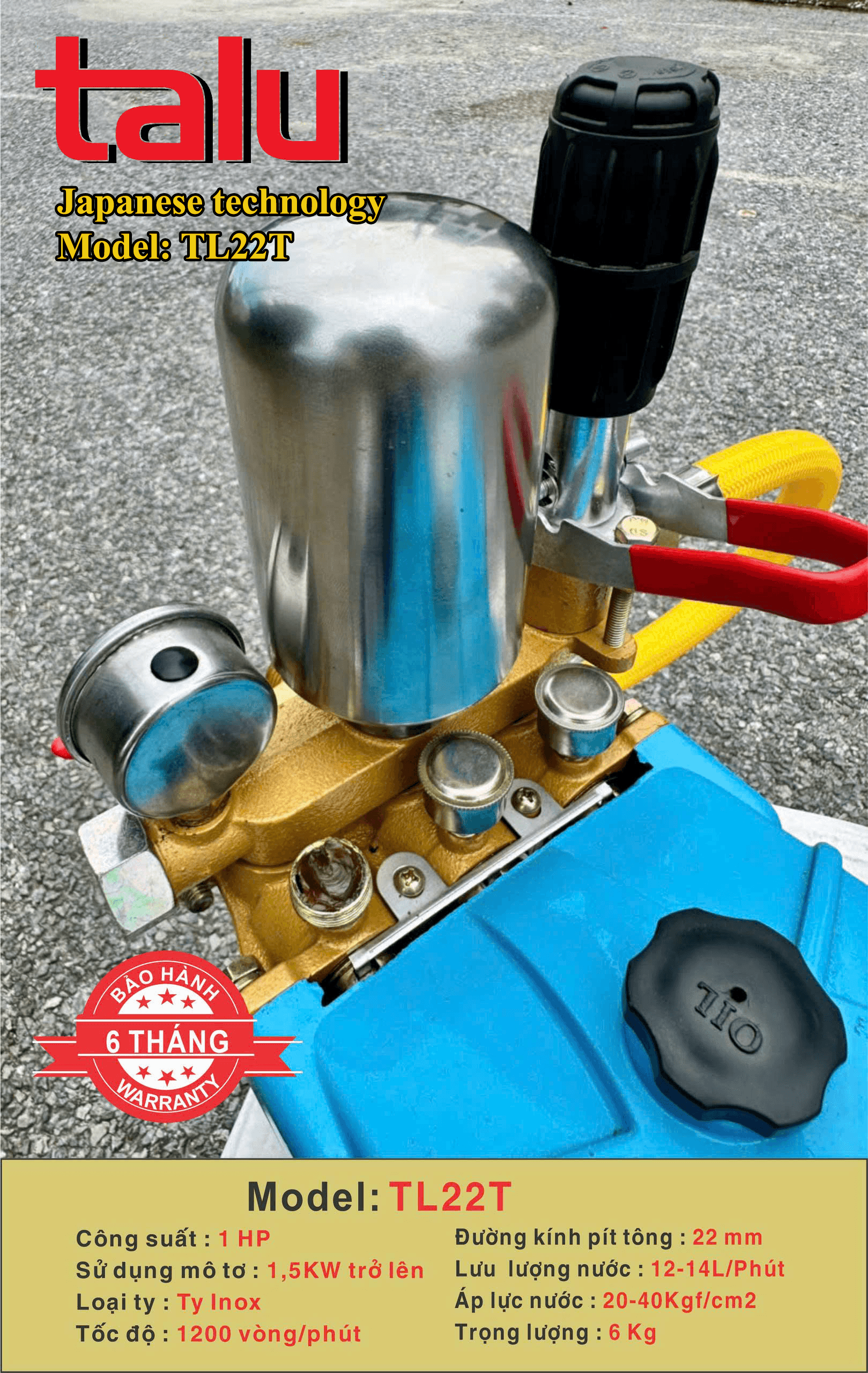 Đầu xịt cao áp TALUVINA 1HP xilanh 22mm ty inox - Góc nhìn 5