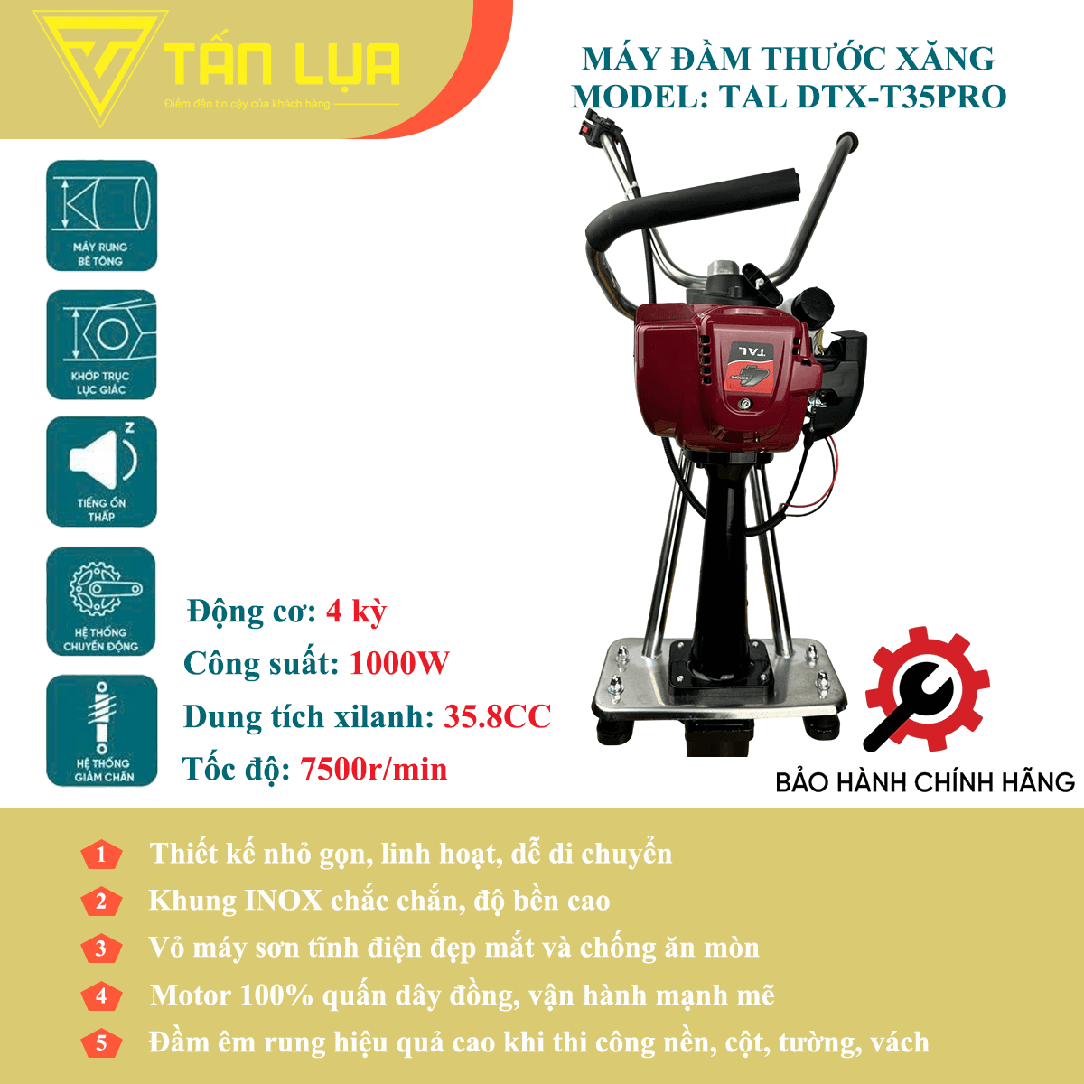 Máy đầm thước xăng 4 thì TAL DTX-T35PRO không thước - Góc nhìn 1