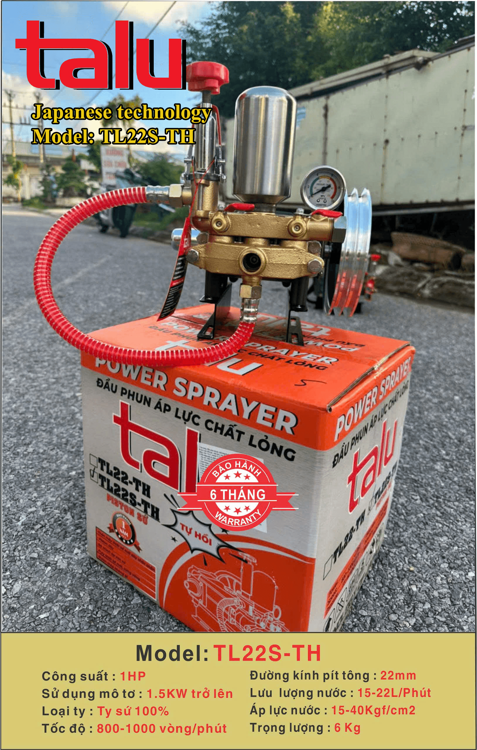 Đầu xịt cao áp TL22S-TH 1HP xilanh 22mm ty sứ - Góc nhìn 5