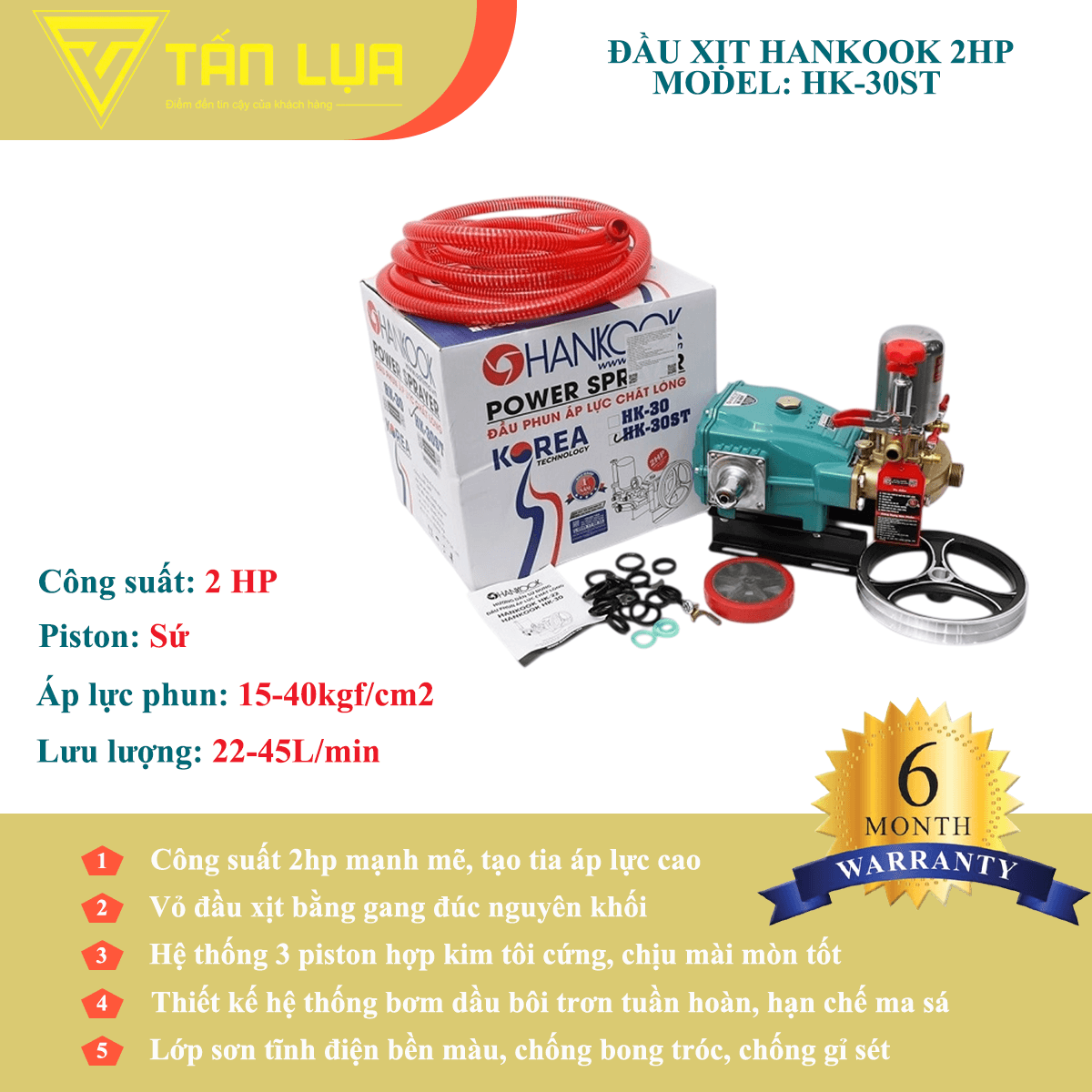 Đầu xịt cao áp Hankook 2HP xilanh 30mm ty sứ - Góc nhìn 1