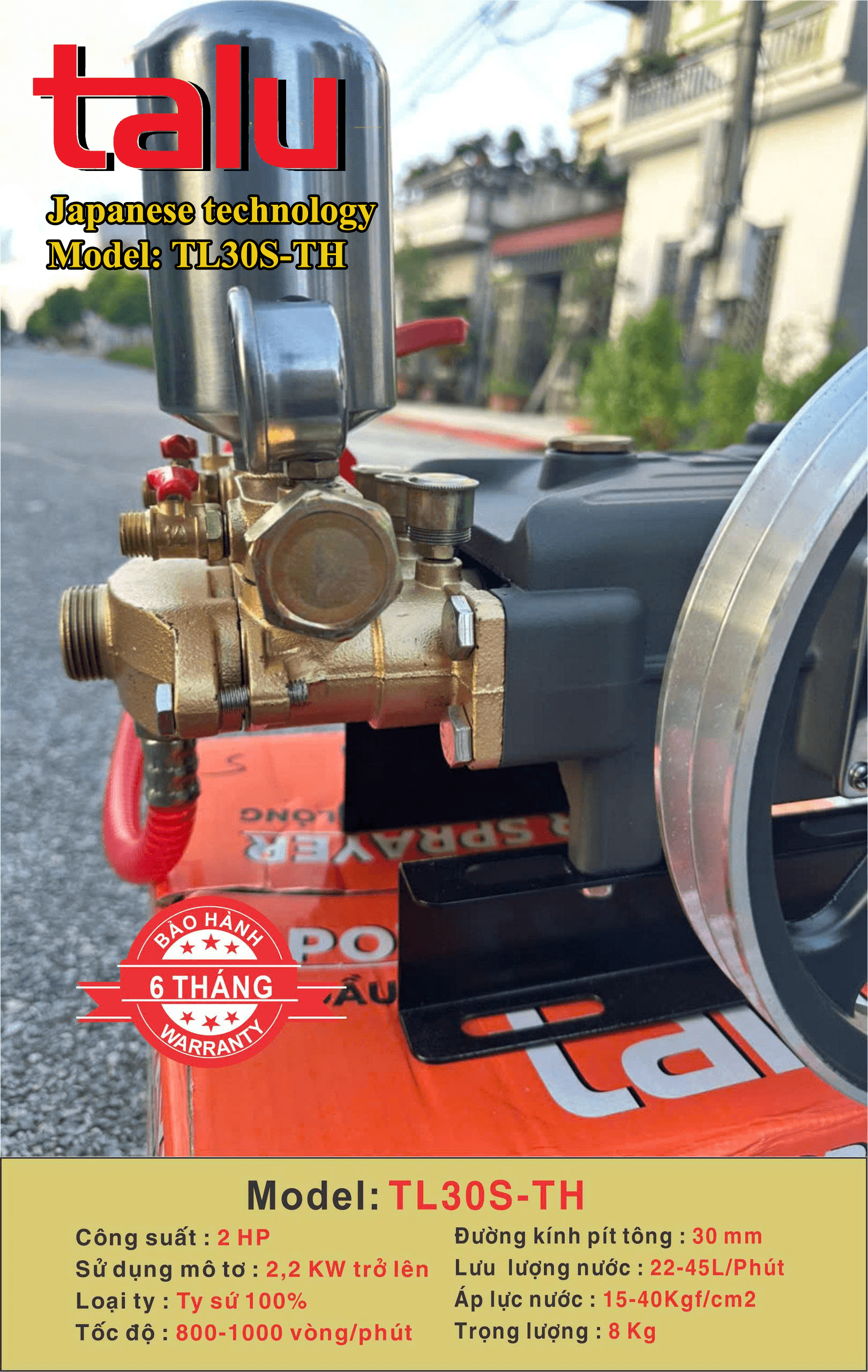 Đầu xịt cao áp TALU TL30S-TH xilanh 30mm 2HP ty sứ - Góc nhìn 5