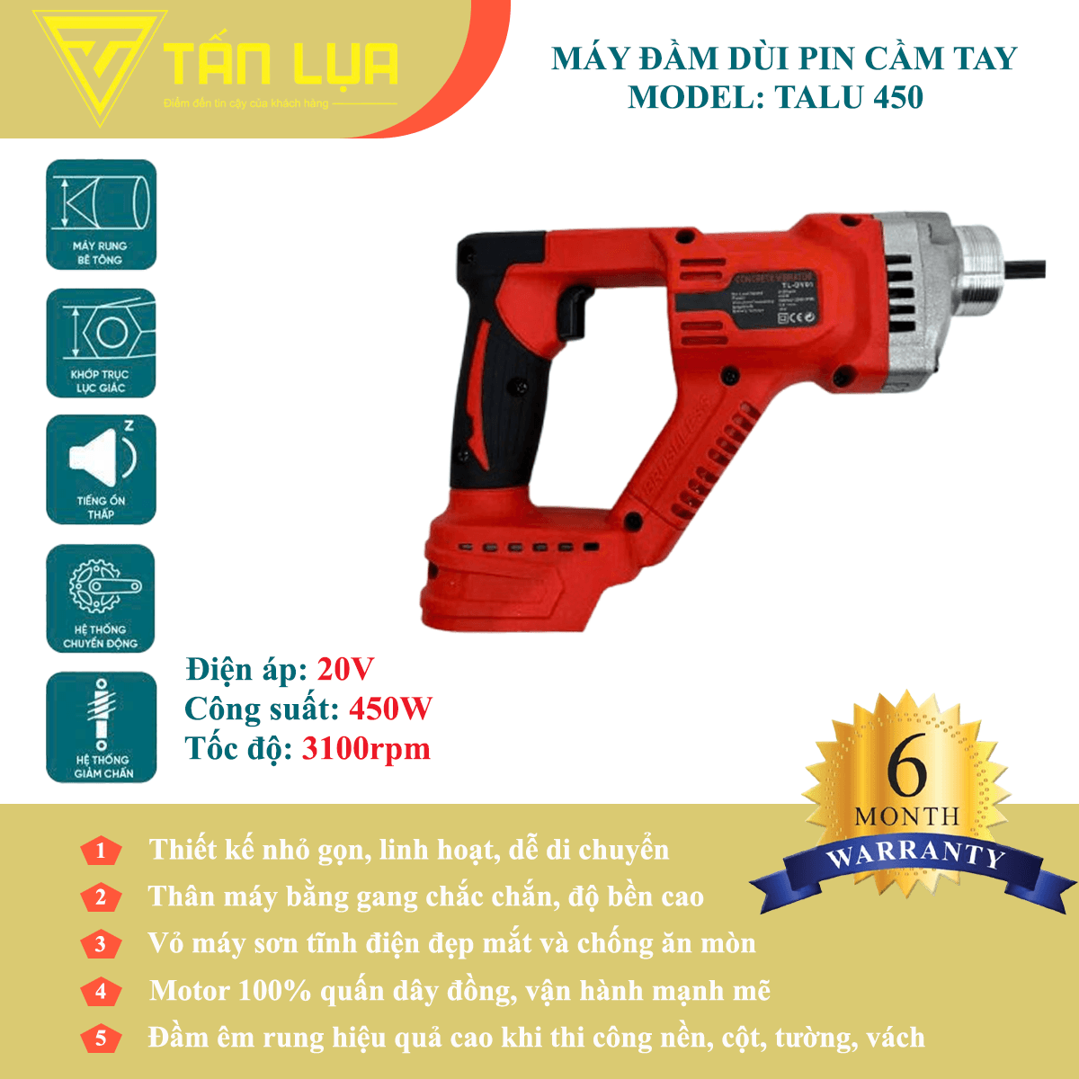 Thân đầm dùi pin 450W Talu TL-DV01 - Góc nhìn 1