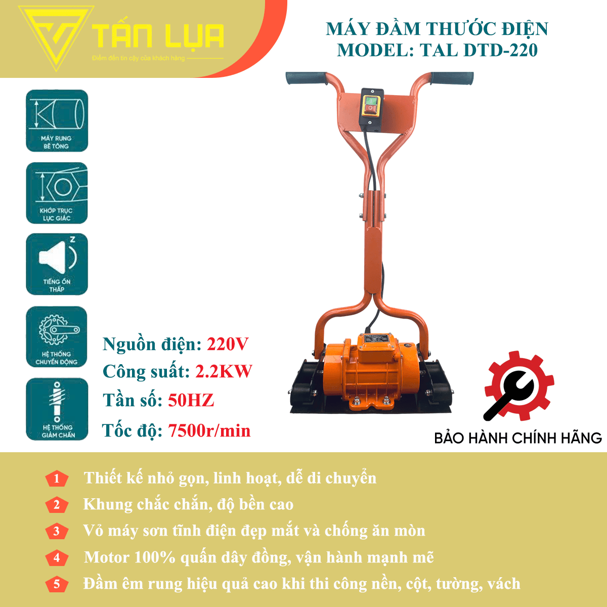 Máy đầm thước điện 220V TAL DTD-220 không thước - Góc nhìn 1