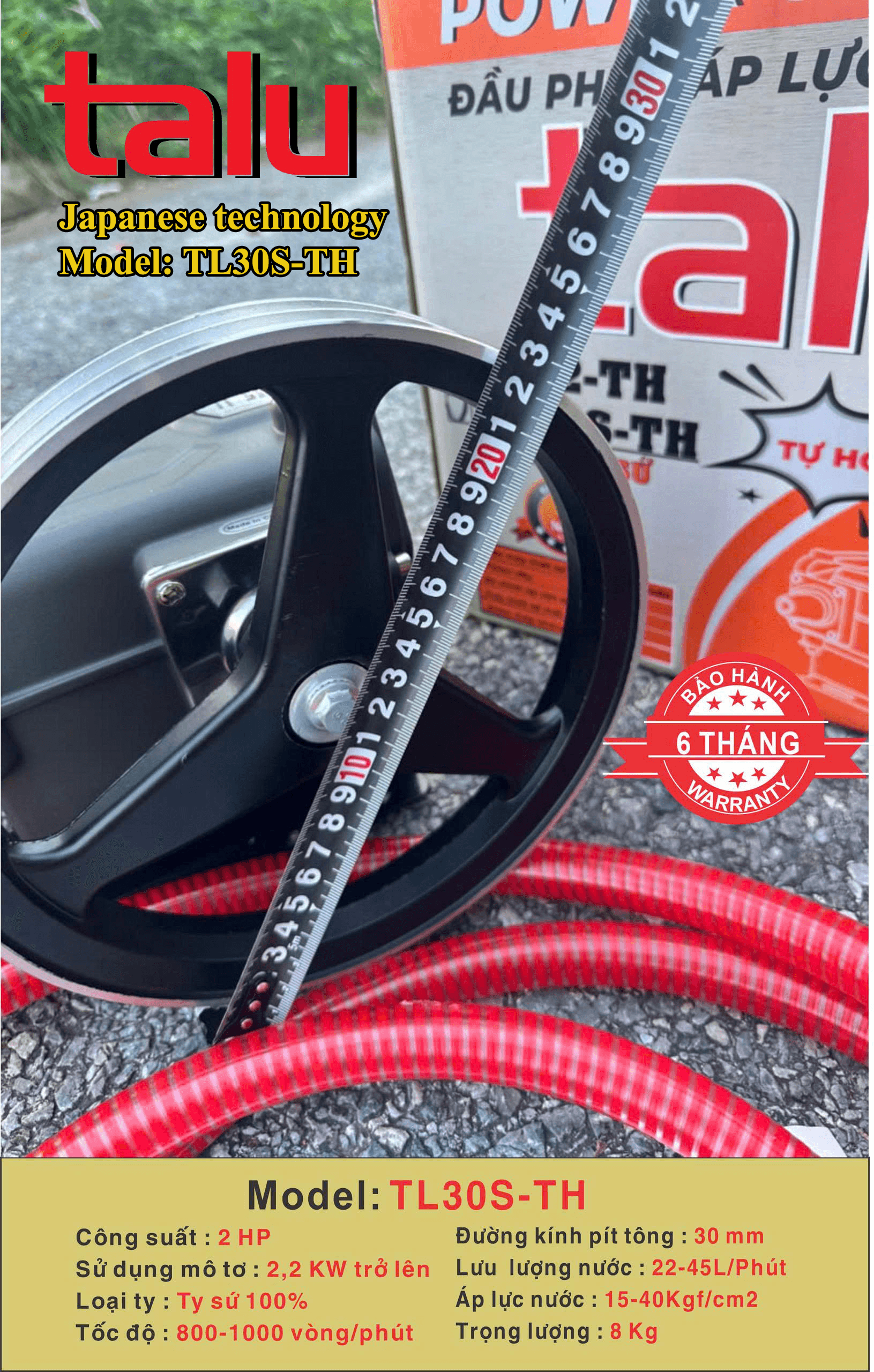 Đầu xịt cao áp TALU TL30S-TH xilanh 30mm 2HP ty sứ - Góc nhìn 1