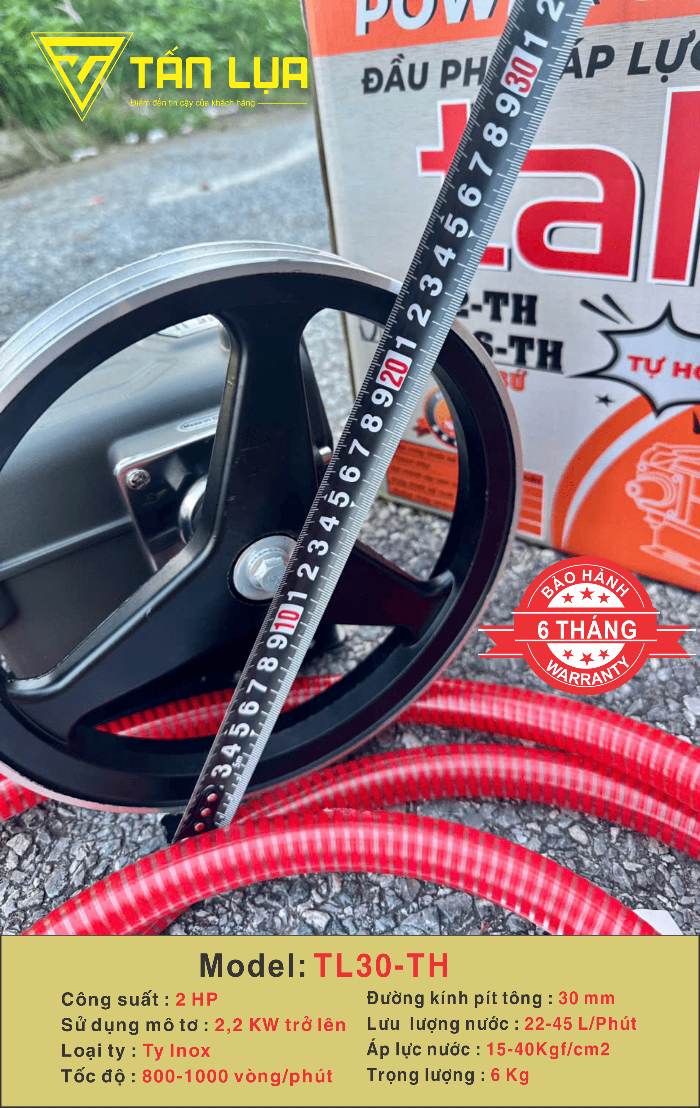 Đầu xịt cao áp TALU TL30-TH 2HP xilanh 30mm ty inox - Góc nhìn 4