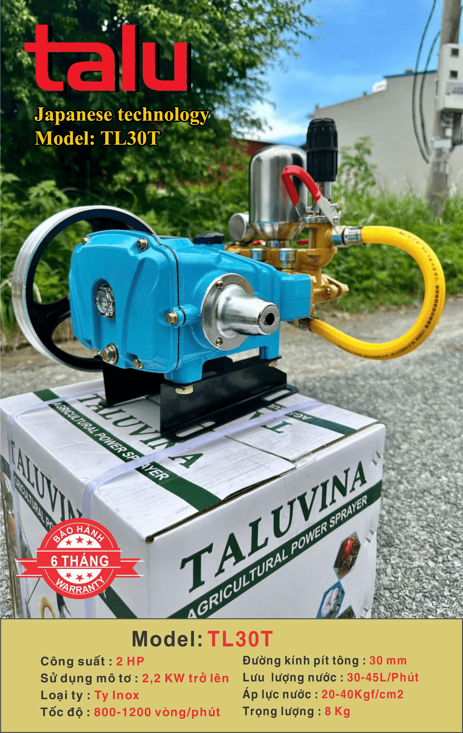 Đầu xịt cao áp TALUVINA TL30T 2HP xilanh 30mm ty inox - Góc nhìn 5