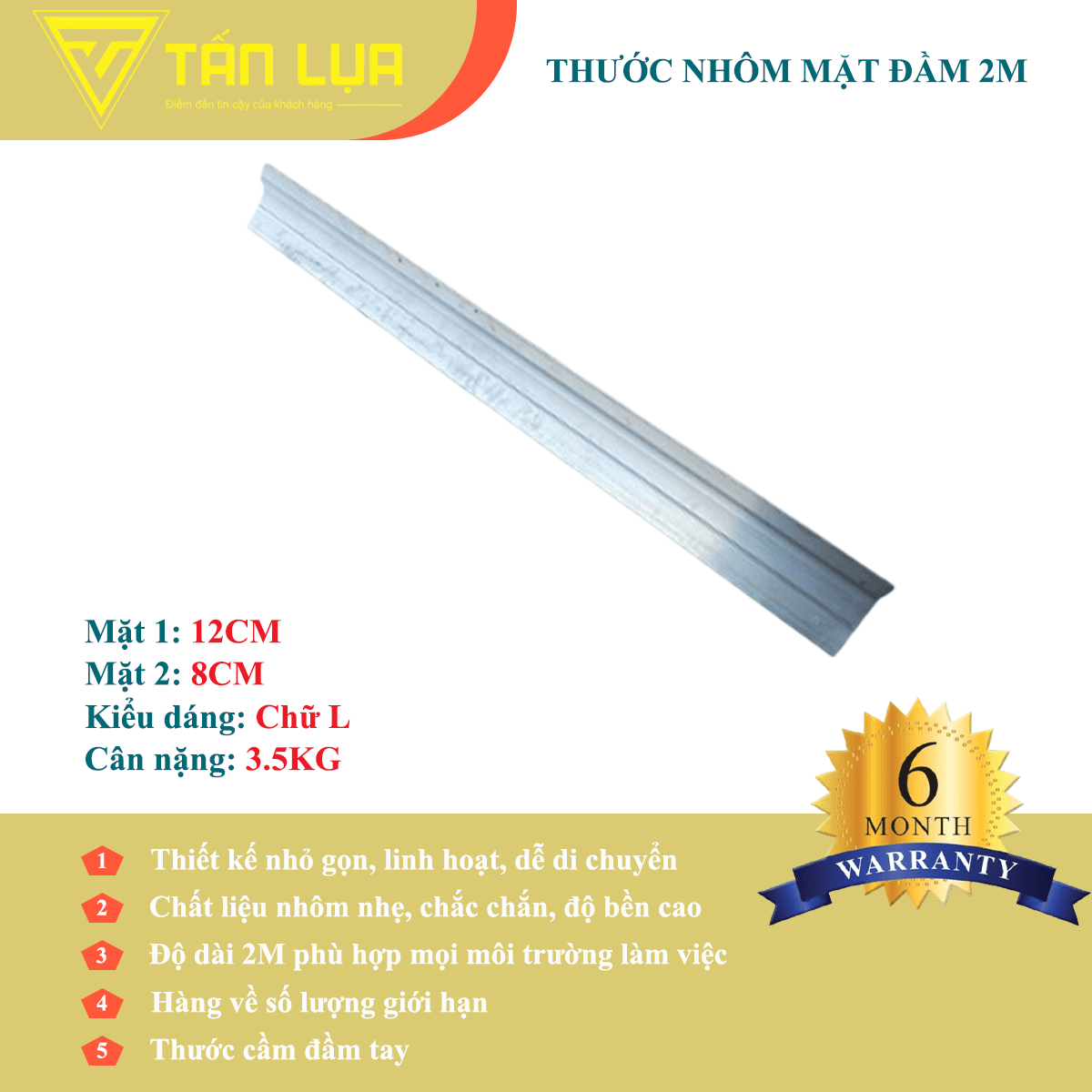 Thước đầm 2M nhôm - Góc nhìn 2