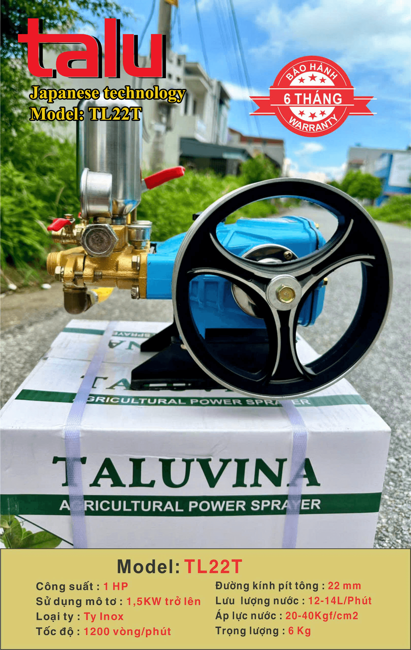 Đầu xịt cao áp TALUVINA 1HP xilanh 22mm ty inox - Góc nhìn 4