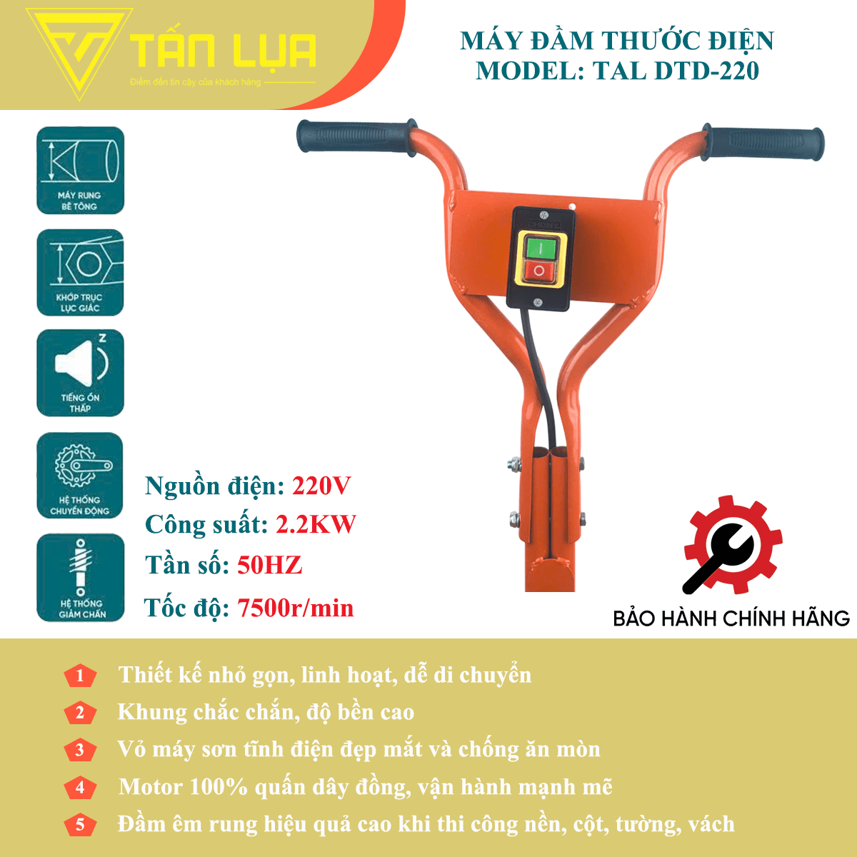 Máy đầm thước điện 220V TAL DTD-220 không thước - Góc nhìn 2