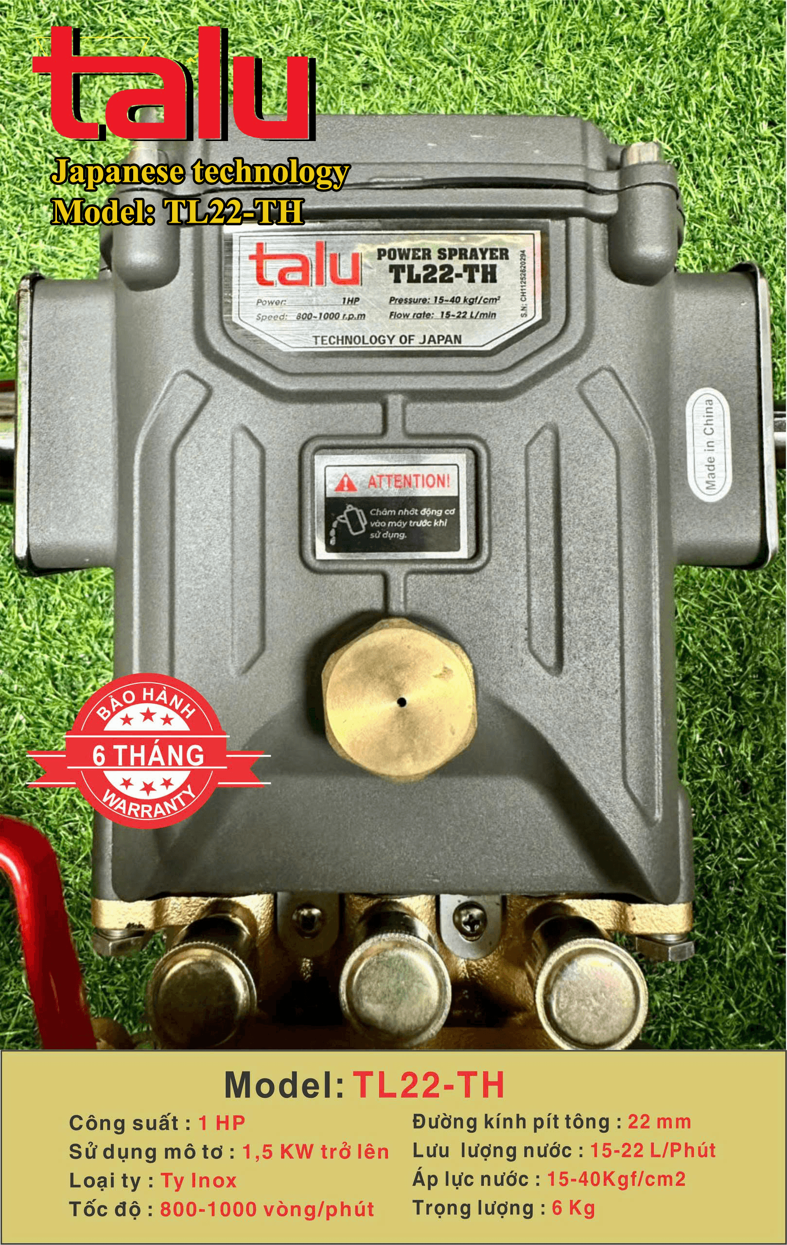 Đầu xịt cao áp TALU TL22-TH 1HP xilanh 22mm ty inox - Góc nhìn 6