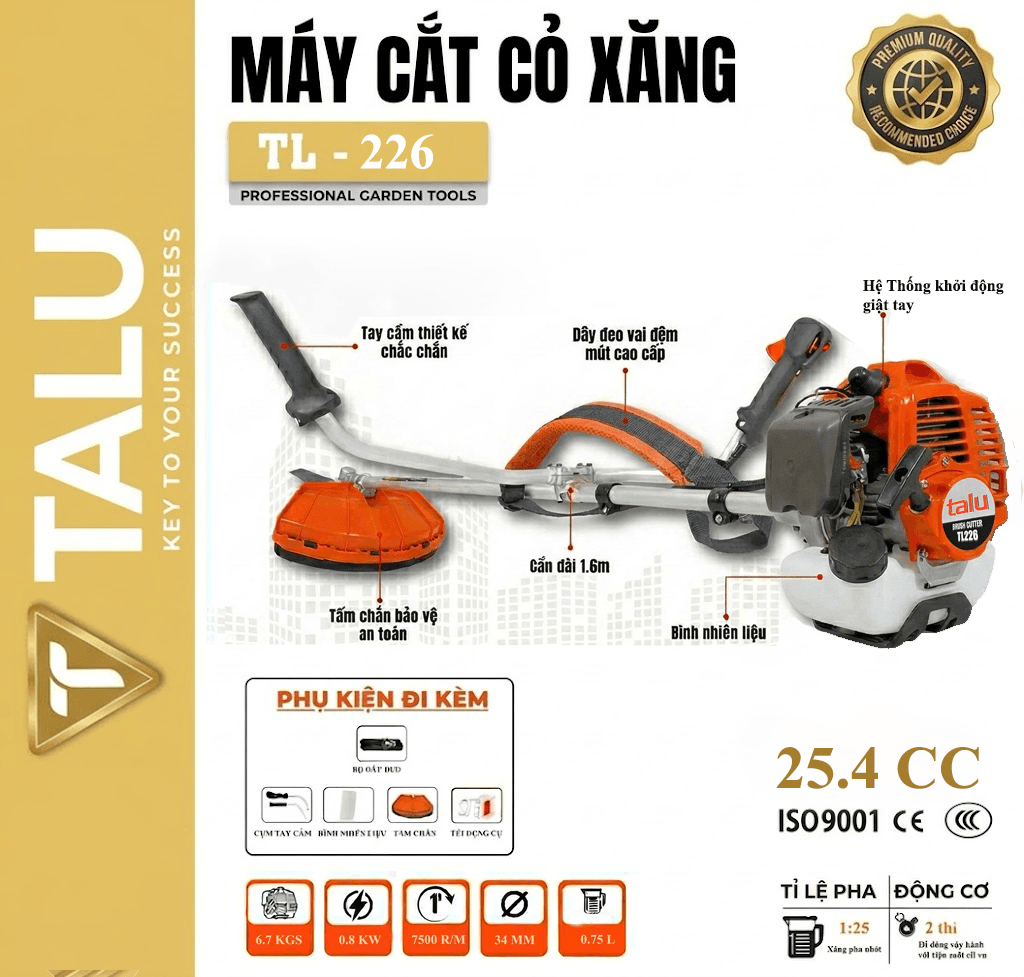 Máy cắt cỏ 2 thì Talu TL226 xăng pha nhớt 1:25 chính hãng tại TAN LUA