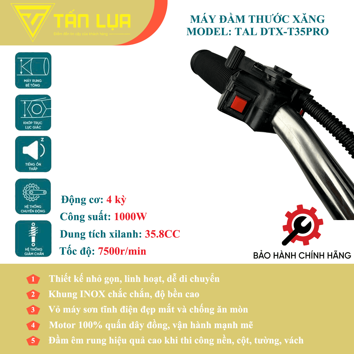 Máy đầm thước xăng 4 thì TAL DTX-T35PRO không thước - Góc nhìn 4