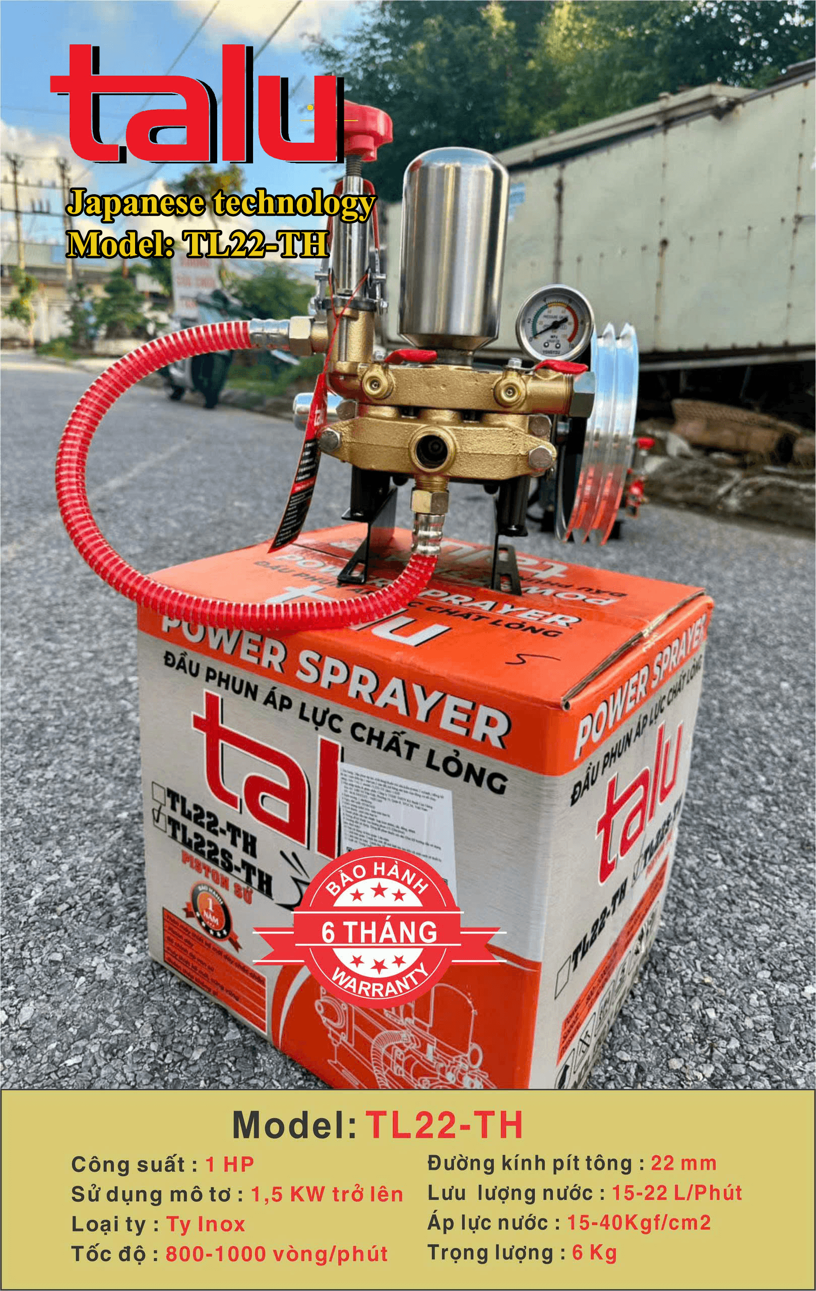 Đầu xịt cao áp TALU TL22-TH 1HP xilanh 22mm ty inox - Góc nhìn 5