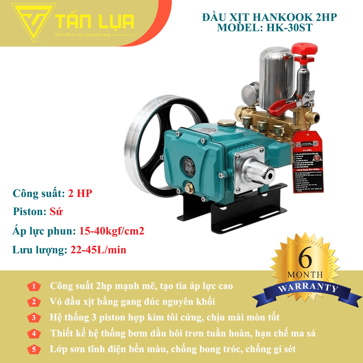 Đầu xịt cao áp Hankook 2HP xilanh 30mm ty sứ - Góc nhìn 3