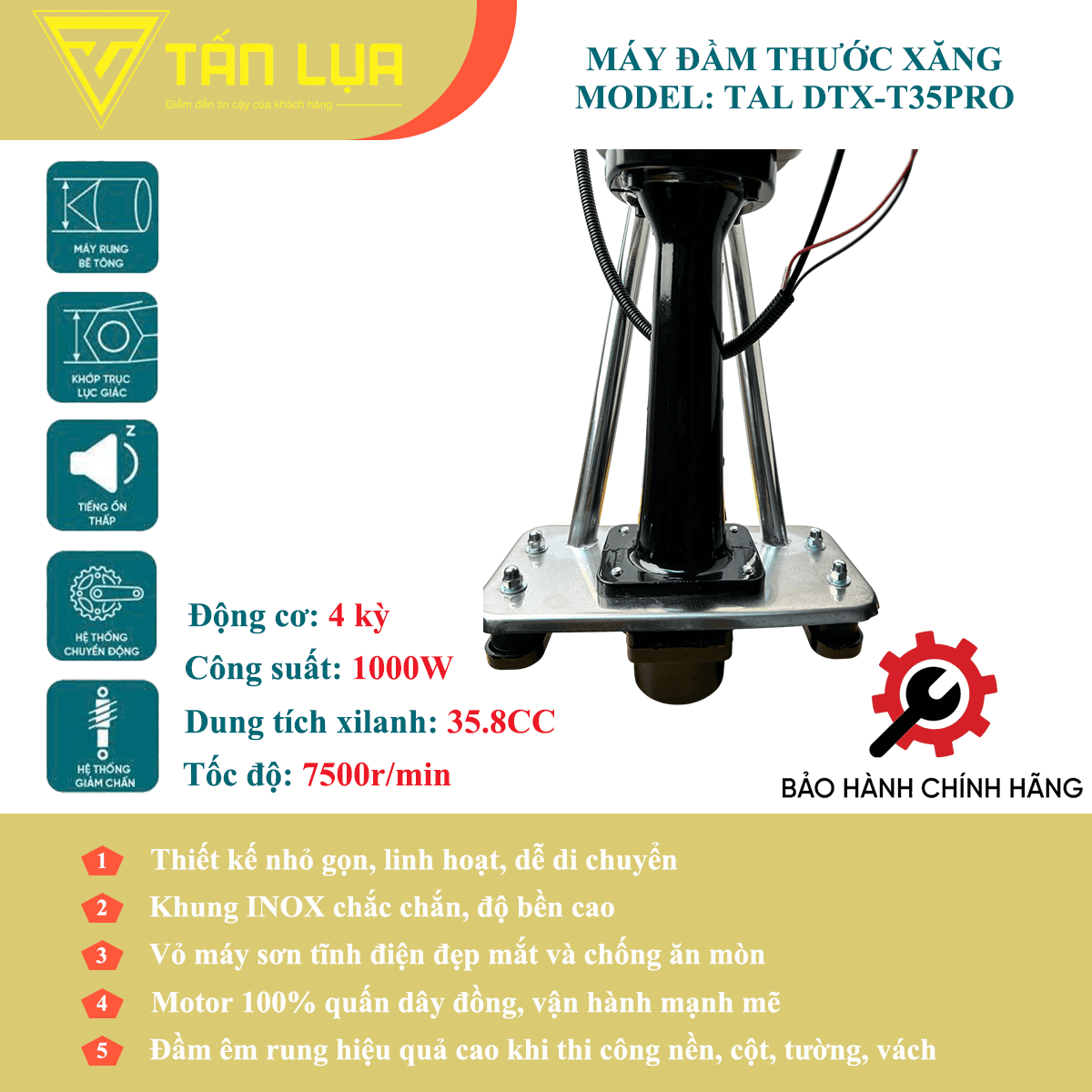 Máy đầm thước xăng 4 thì TAL DTX-T35PRO không thước - Góc nhìn 3