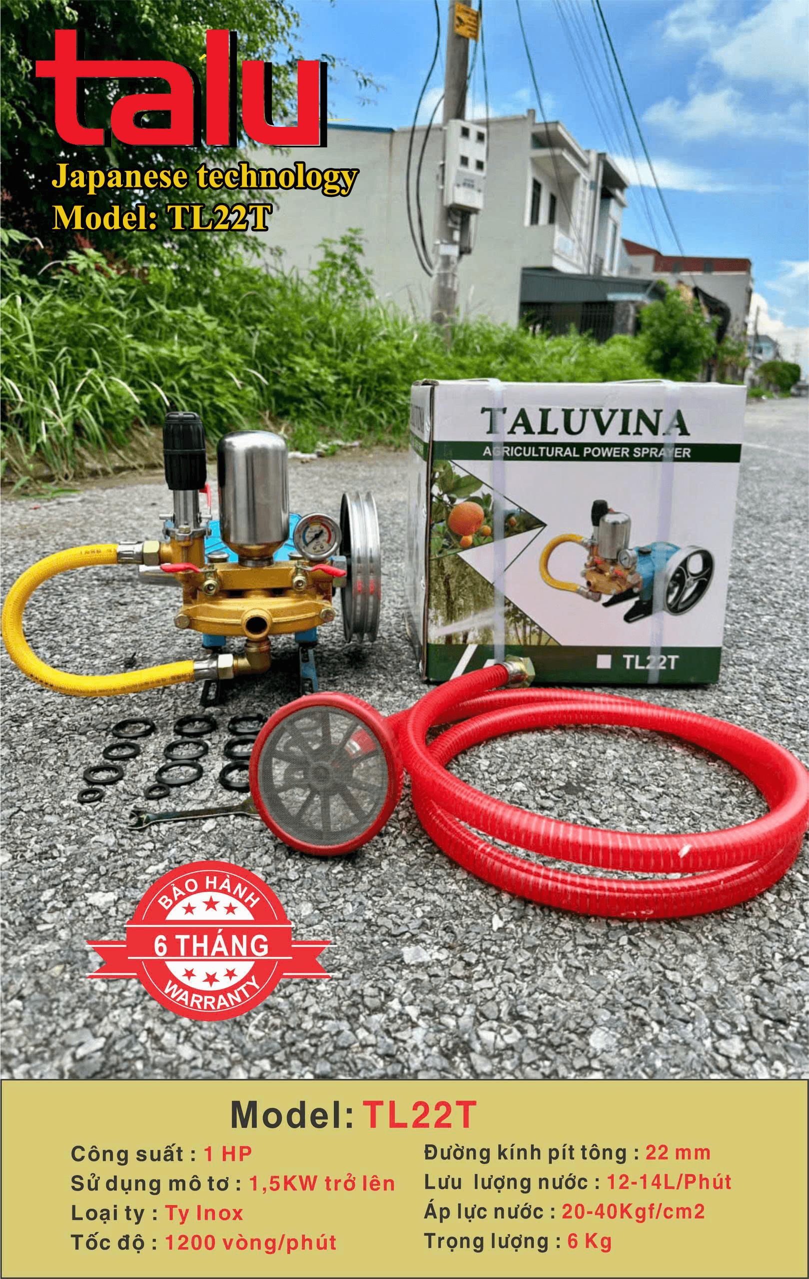 Đầu xịt cao áp TALUVINA 1HP xilanh 22mm ty inox - Góc nhìn 1