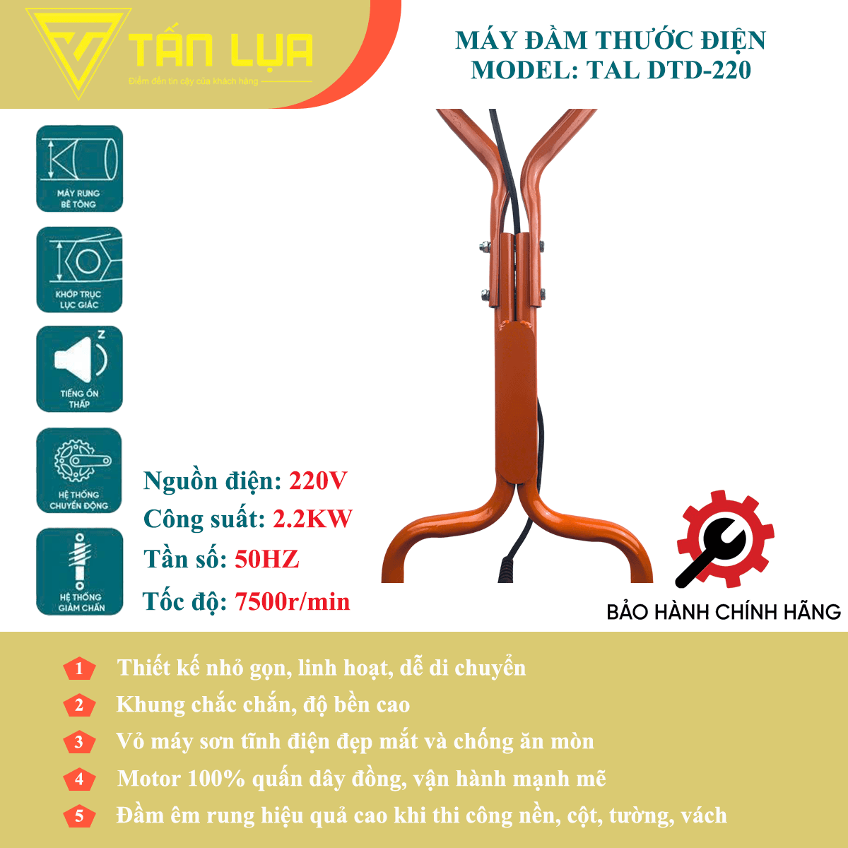 Máy đầm thước điện 220V TAL DTD-220 không thước - Góc nhìn 3