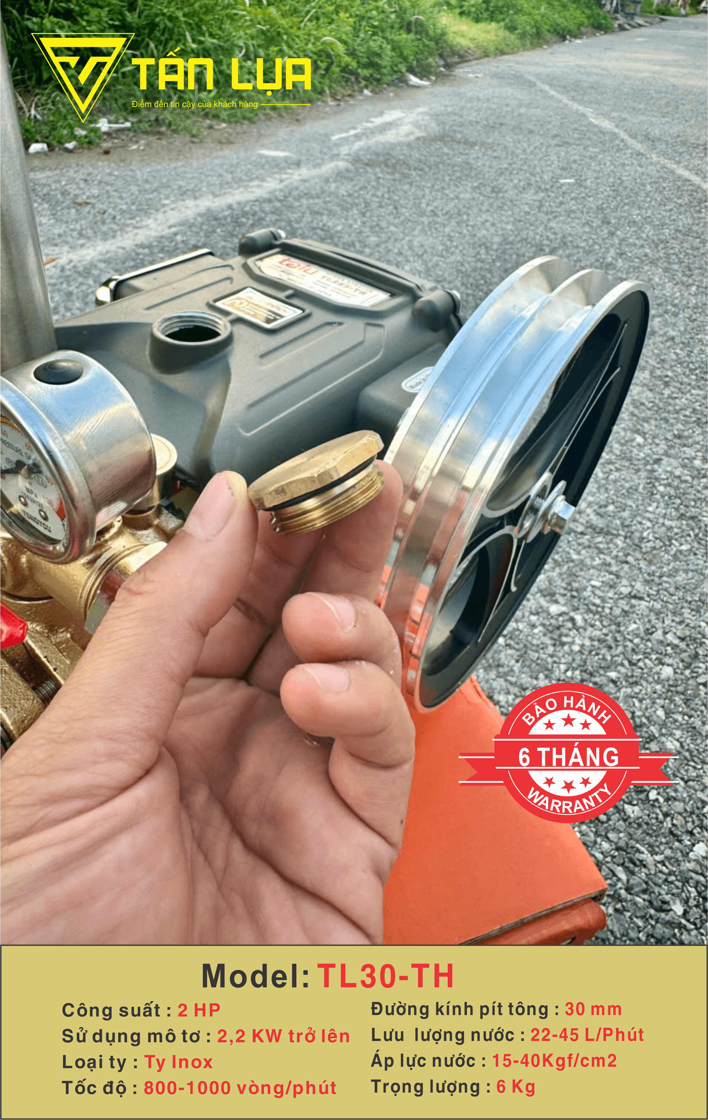 Đầu xịt cao áp TALU TL30-TH 2HP xilanh 30mm ty inox - Góc nhìn 2