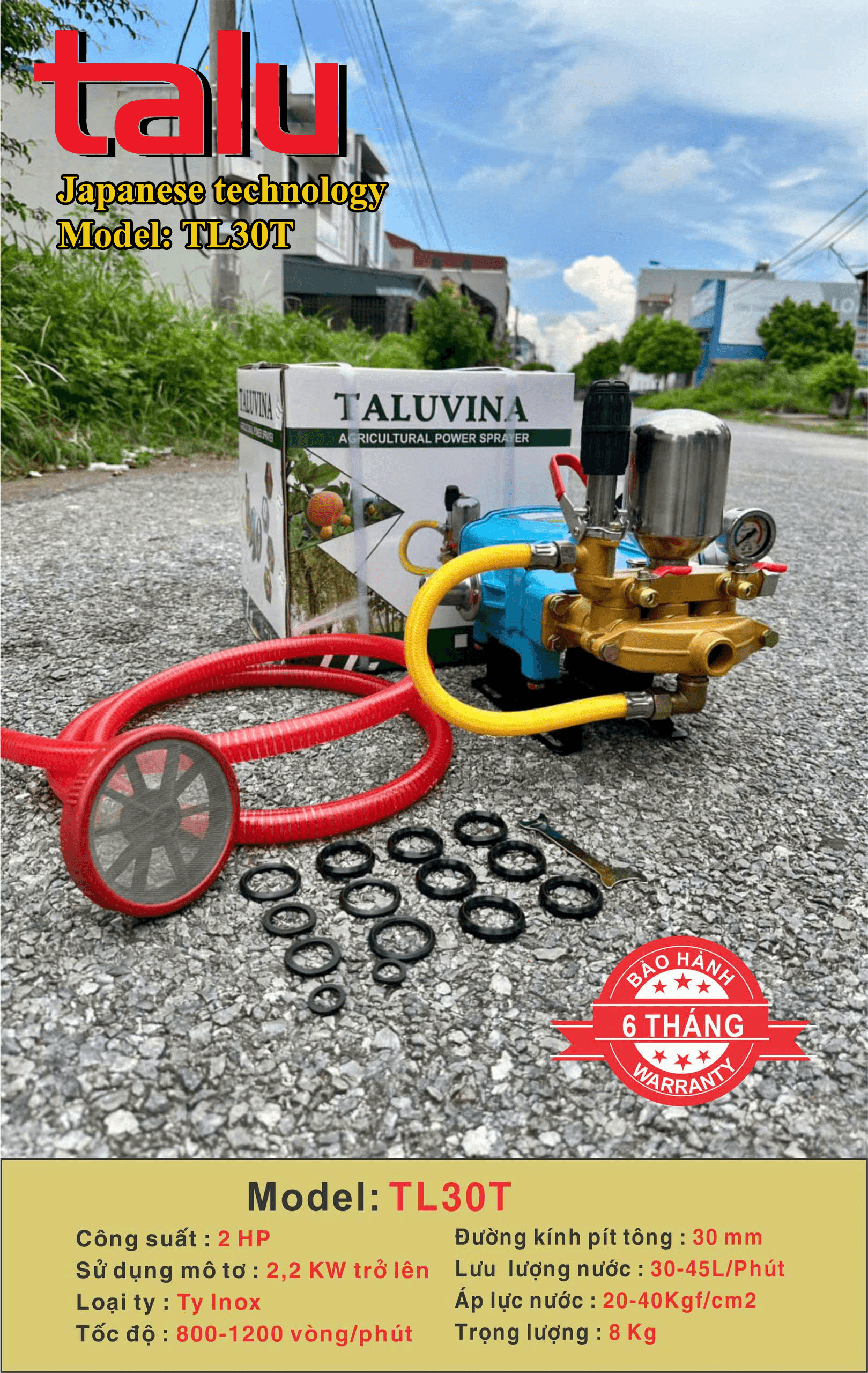 Đầu xịt cao áp TALUVINA TL30T 2HP xilanh 30mm ty inox - Góc nhìn 1