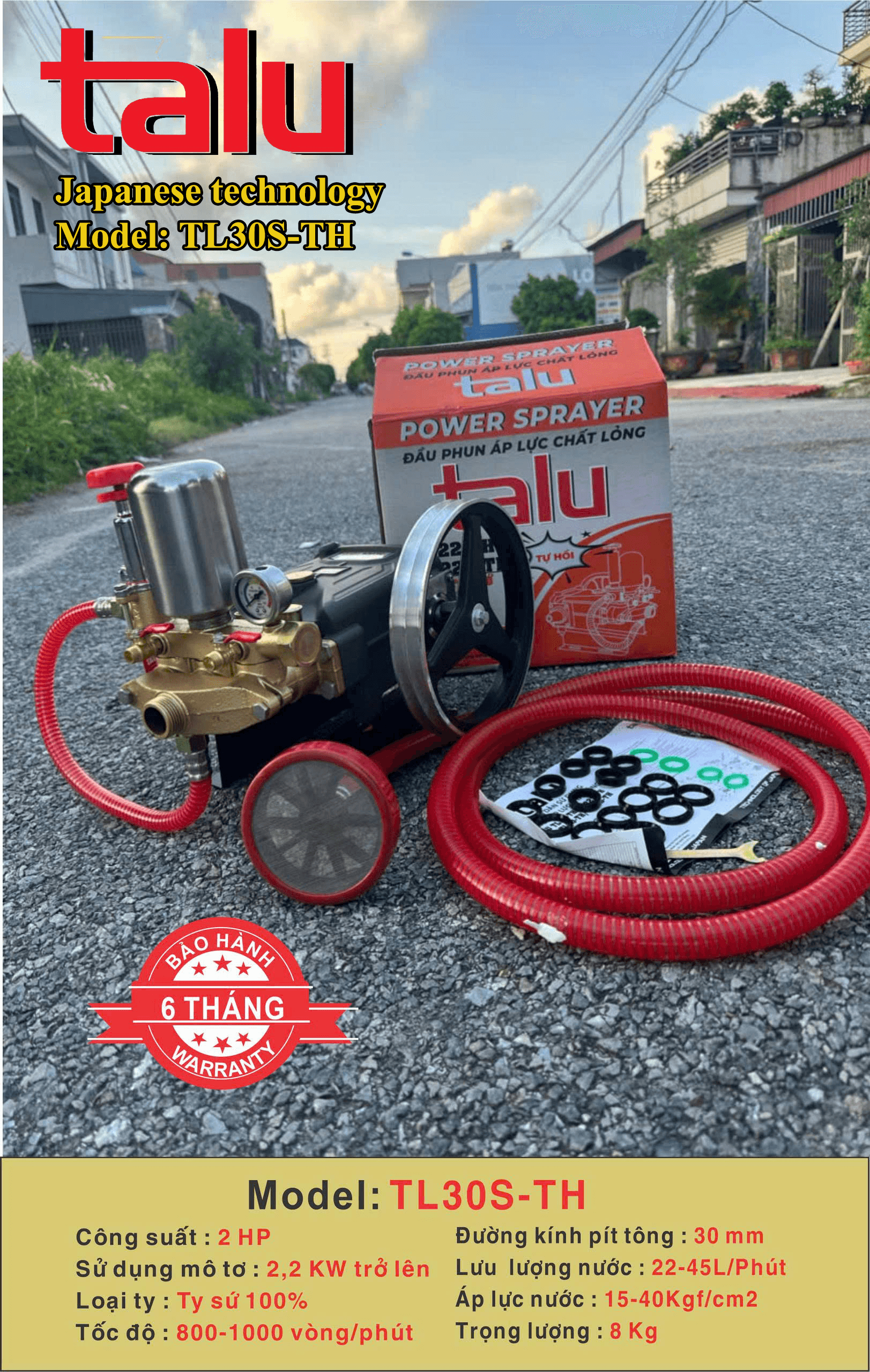 Đầu xịt cao áp TALU TL30S-TH xilanh 30mm 2HP ty sứ - Góc nhìn 3