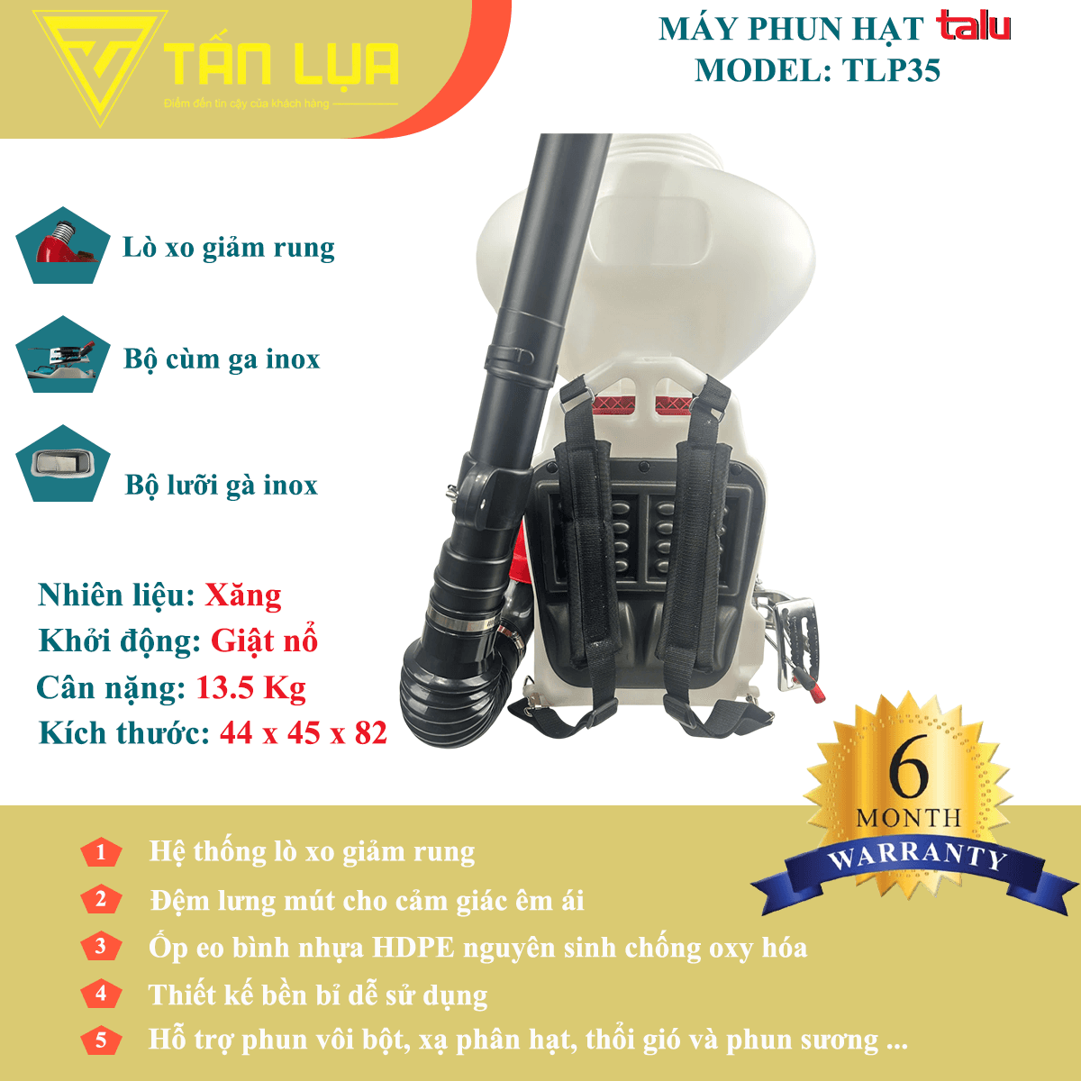 Máy phun xạ hạt Talu TLP35 chính hãng dung tích 26L 4 thì - Góc nhìn 3