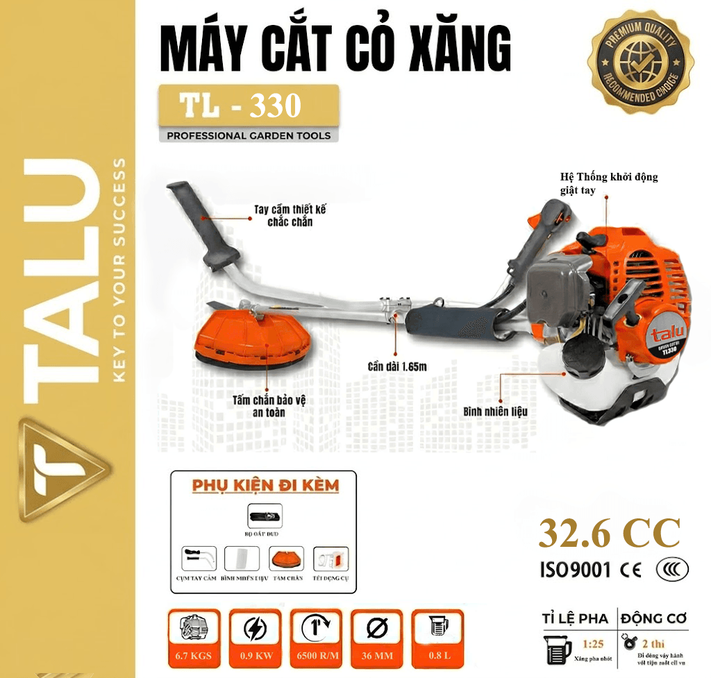 Máy cắt cỏ 2 thì Talu TL330 xăng pha nhớt 1:25 - Góc nhìn 1